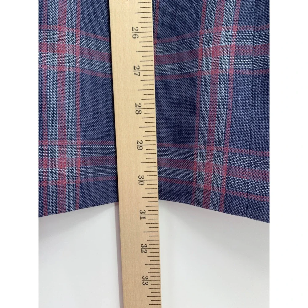 Tommy Hilfiger Blazer Mens 46R Blue Red Plaid 100% Linen Two Button Sport Coat